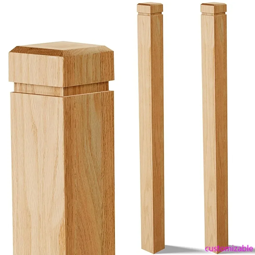 Pair of 3.5 x 48 Inch Solid Red Oak Staircase Newel Posts with Grooved Notched Wood Balusters for Interior Stair Railing
