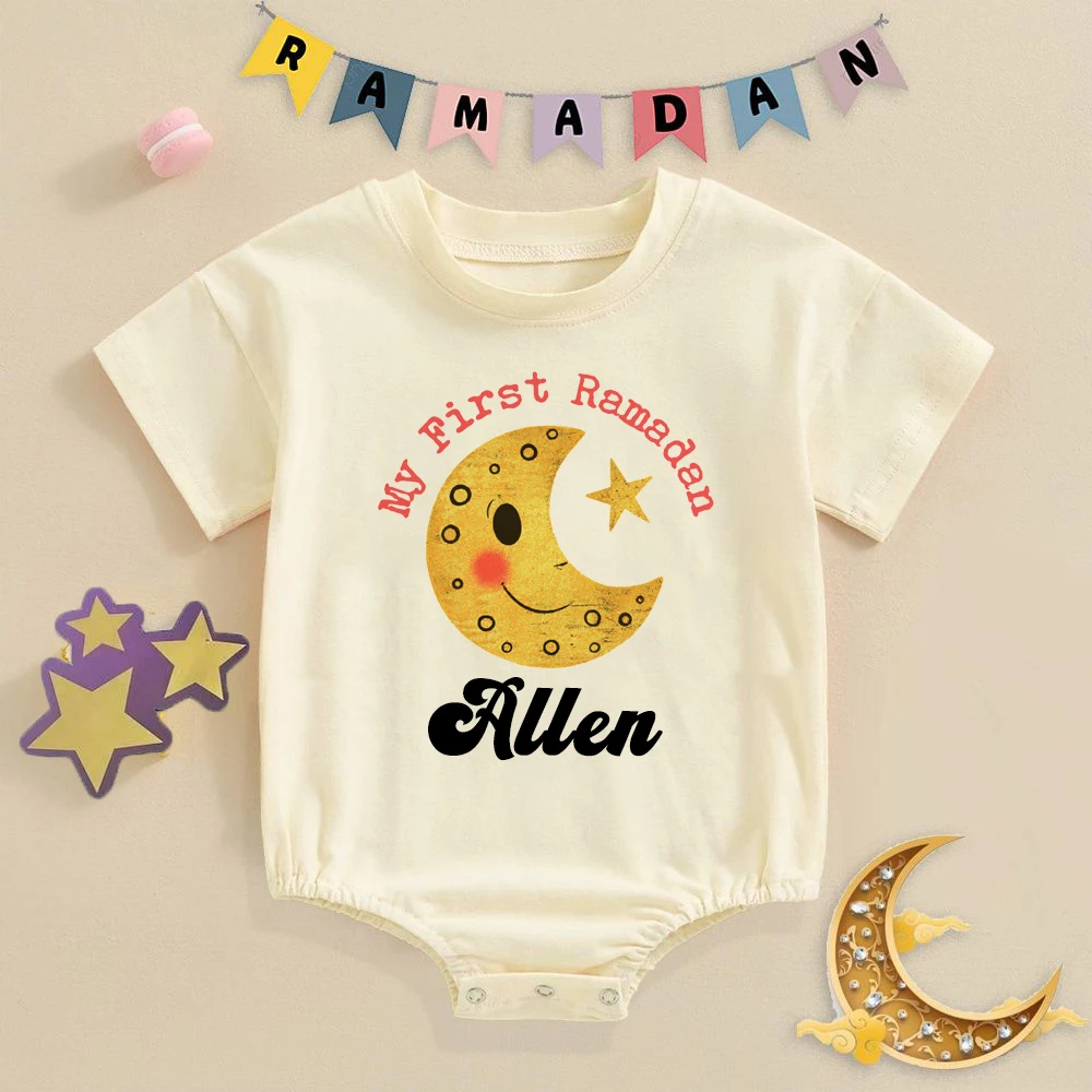 Personalized Baby First Ramadan Bubbles Romper Custom Name Newborn Eid Ramadan Bodysuit Islamic Muslim Holiday Infant Outfits