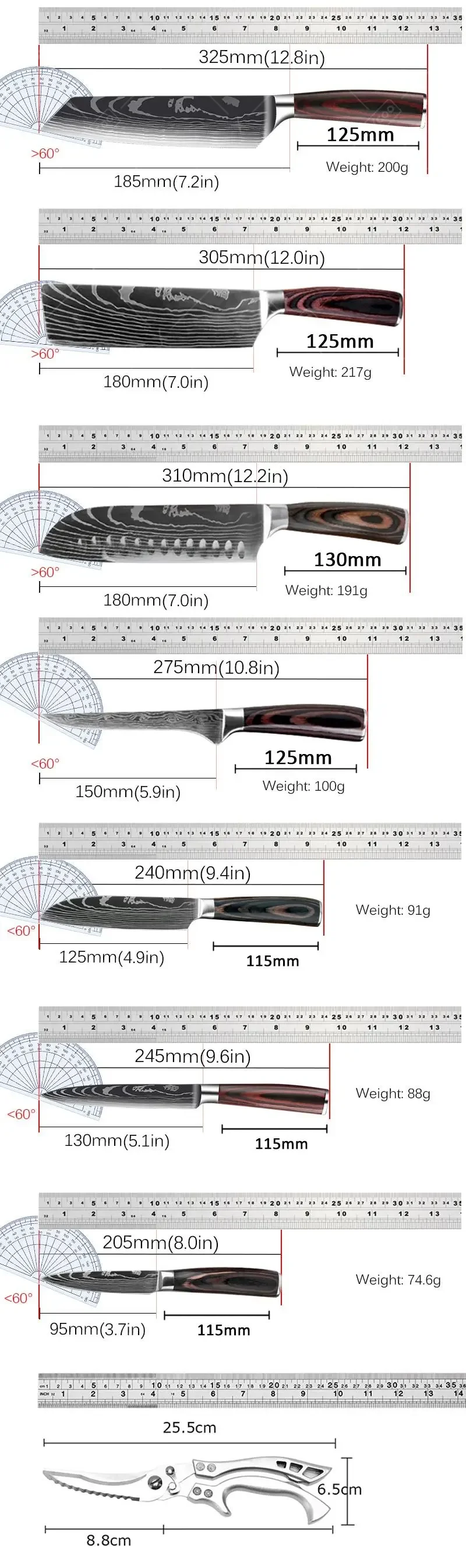 WXCOO Japanese Kitchen Knives High Carbon Steel Knife Set Meat Cleaver Boning Knife Santoku Butcher Carving Knife with Sheath image 6