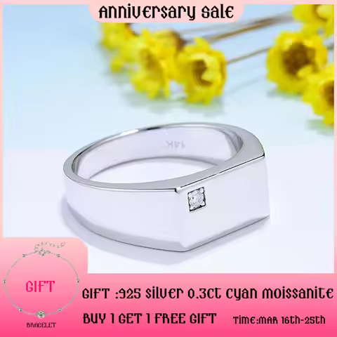 Kuololit 0.03ct Lab Grown Diamonds Ring for Men Solid 10K Gold 925 Silver Round Cut for Wedding Luxury Party Christmas Trendy