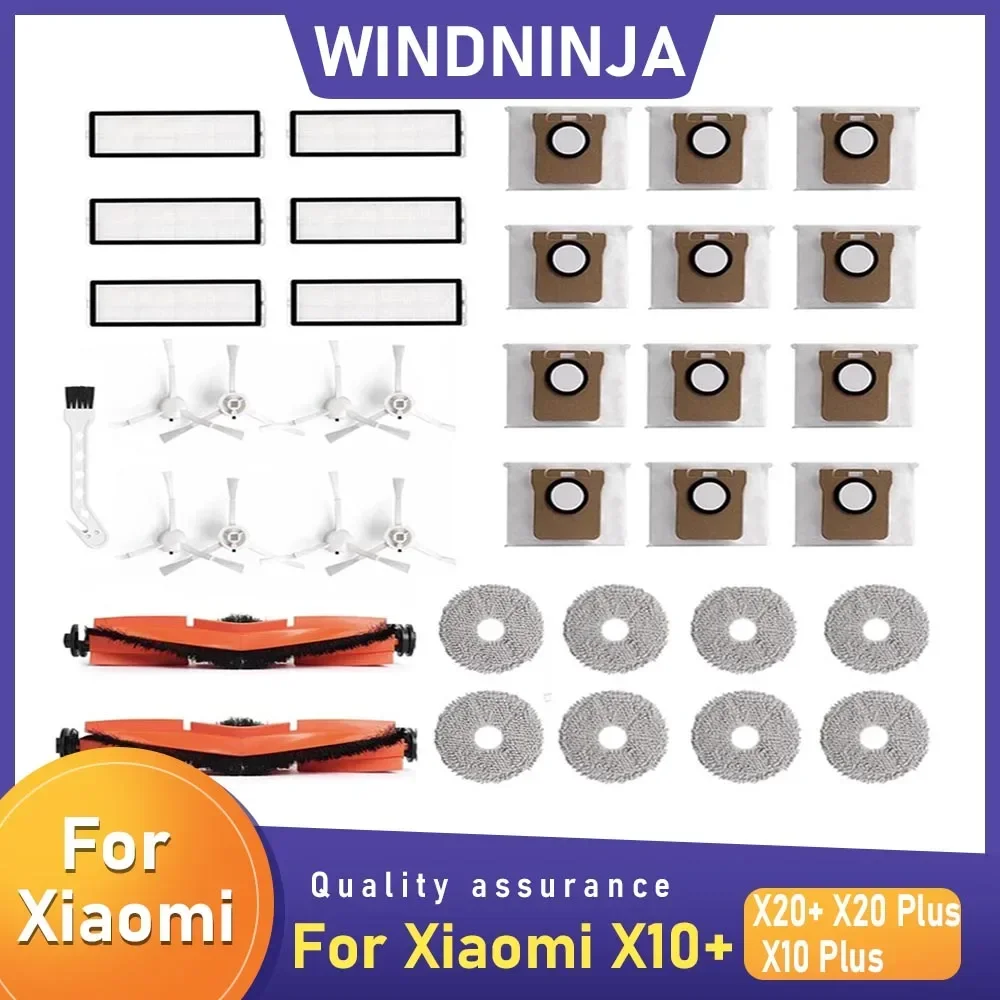 Zubehör für Xiaomi Robot Vacuum X20+ X10+ X20 Plus X10 Plus Ersatzteil, Hauptseitenbürste, Hepa-Filter, Wischtuch, Staubbeutel