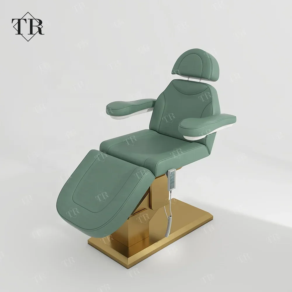 2024 Hot selling beauty salon equipment metal golden stainless steel base electric beauty massage table with magnifying glass