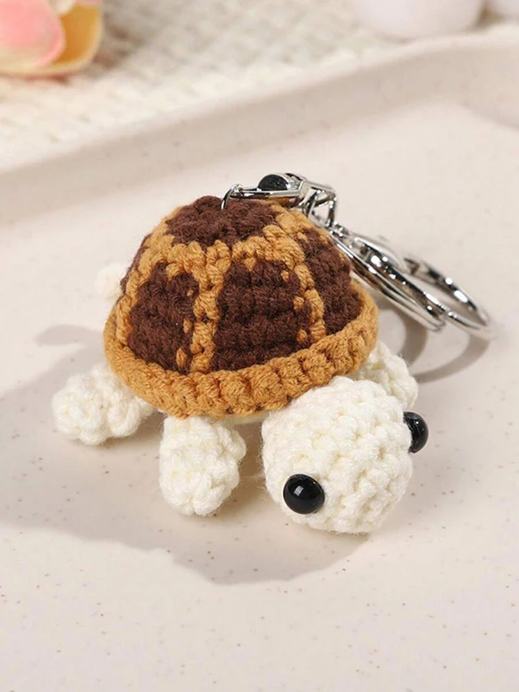 Handmade Yarn Crochet Turtle Key Ring, Gift Idea