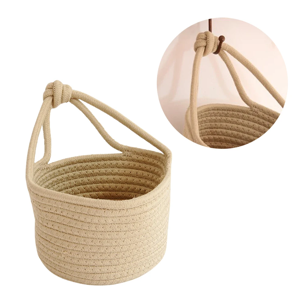 القطن حبل تخزين المنسوجة حاوية مستديرة البيج سلة معلقة للمنزل اكسسوارات المنظم سلة الاشياء #2