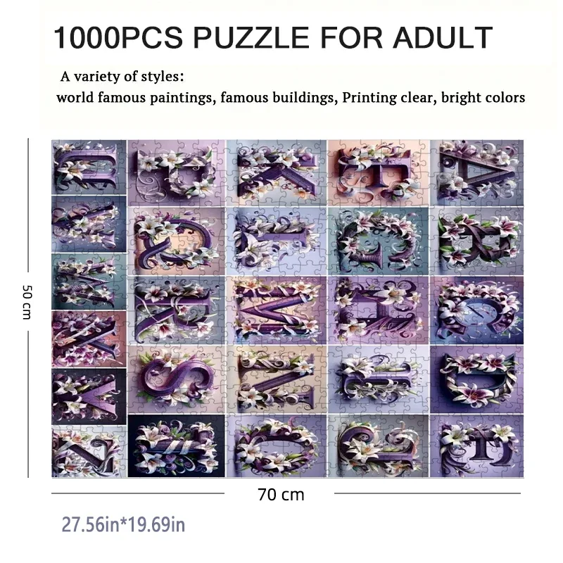 70*50cm 1000pieces Paper Puzzle Cartoon Adult Puzzle 26 Letters Difficulty Jigsaw Puzzles Relaxing Craft Home Wall Decro