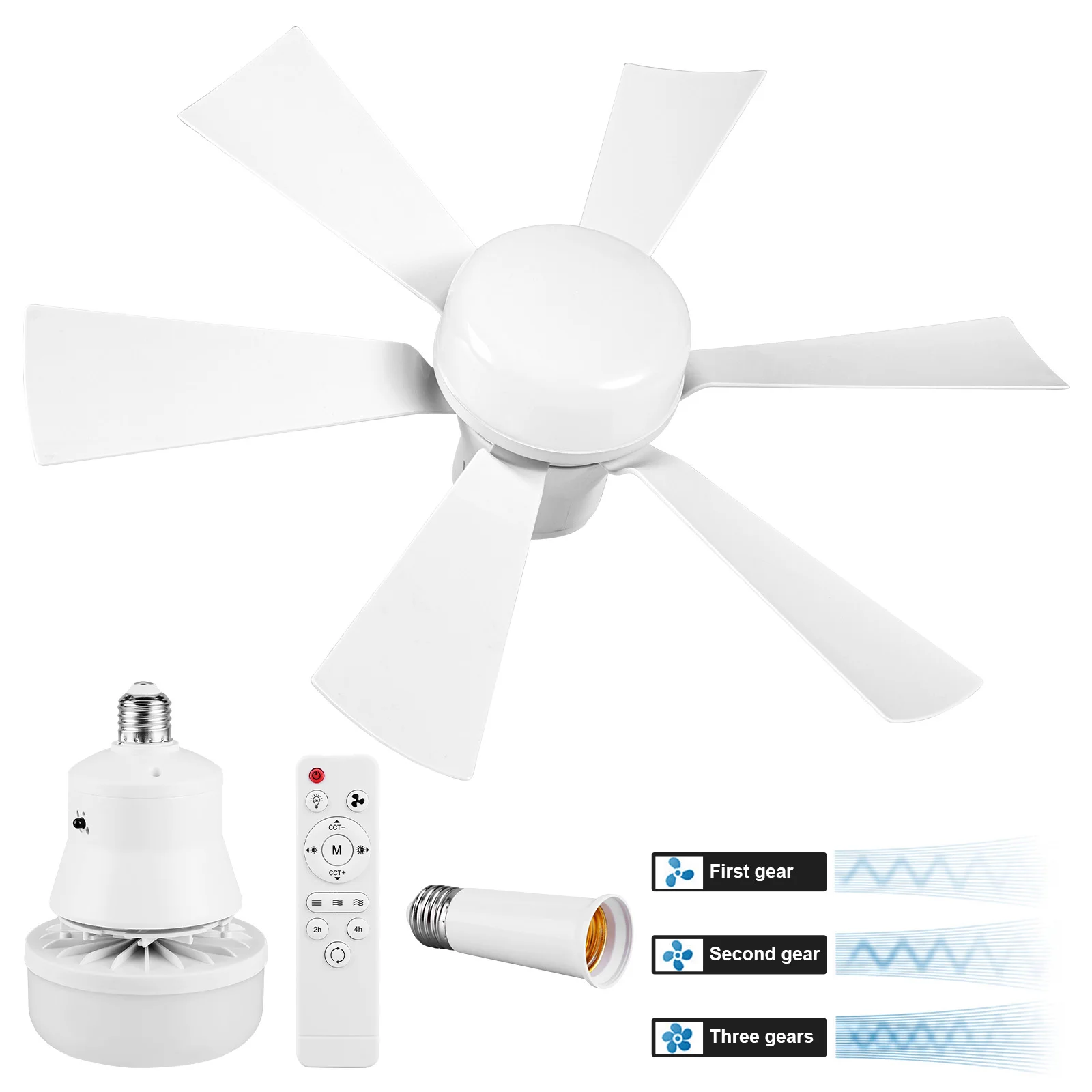 

Socket Fan Light 3 Speeds Dimmable Screw in Ceiling Fan in Light Socket with Extender & 6 Blades for Bedroom Kitchen