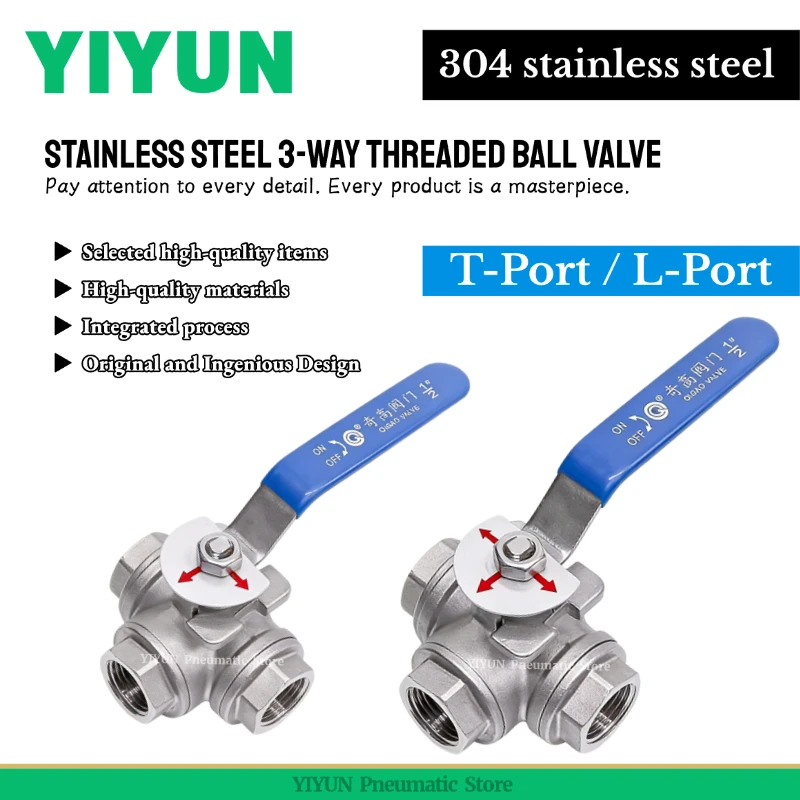 

1PC 304 Stainless Steel 3-Way Threaded Ball Valve DN8 DN10 DN15 DN20 DN25 DN32 DN40 DN50 DN65 T-type L-type Handle Switch
