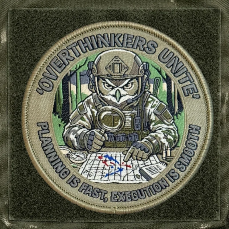 Overthinkers Unite Tactical Owl Round Patch Printing Hook and Loop Backpack Clothing Decorative Accessories Sticker Armband