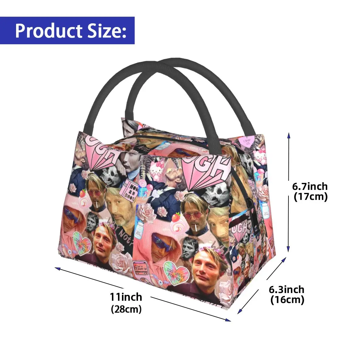 Mads Mikkelsen Collage Greeting Card36 Insulated Lunch Bag for Women Bento Storage Food Boxes Cooler Thermal Lunch Box Tote
