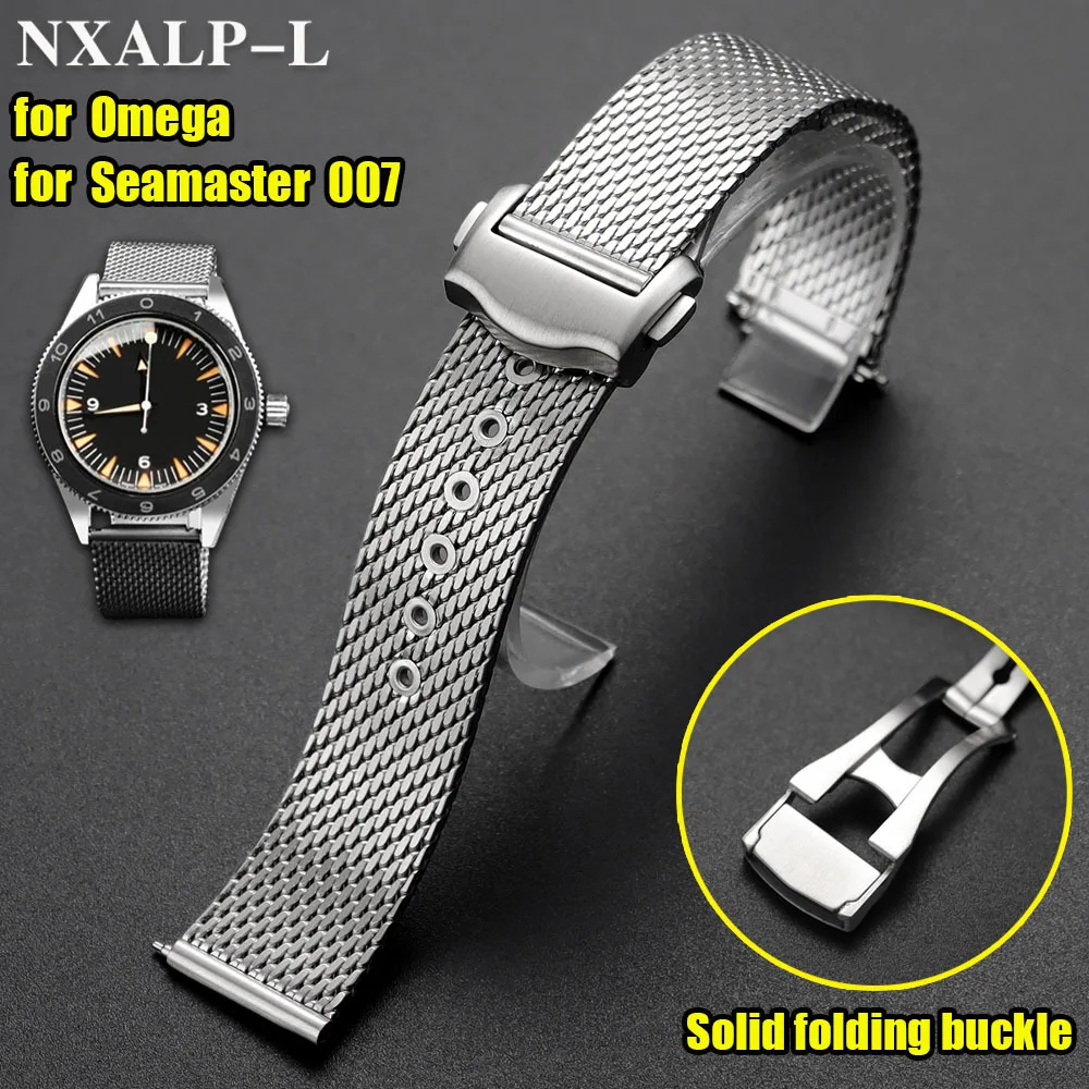 Luxury Mesh Milanese Watch Band 20mm for Omega Seamaster 007/300 for Speedmaster Bracelet Stainless Steel Strap Folding Buckle