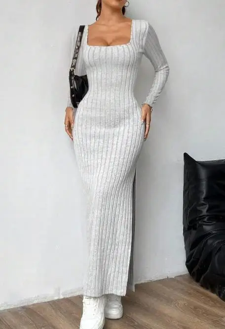 

Slim Fit Women's Spring Fashionable and Sexy Square Neck Waist with Exposed Backpack Buttocks Dress Suitable for Parties