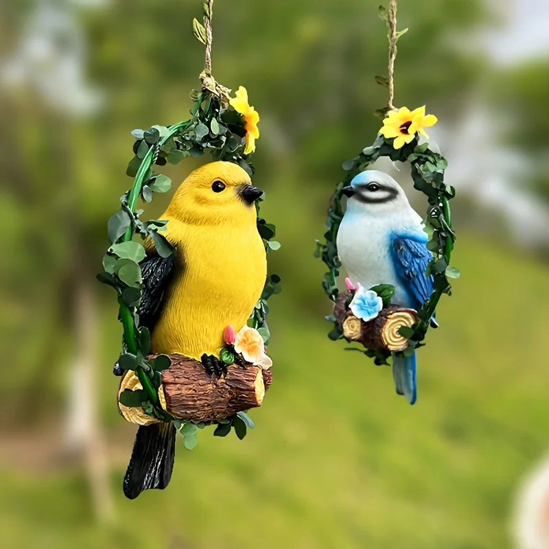 

Realistic Bird Sculpture Resin Hanging Tit Garden Statues Landscape Ornaments Patio Yard Lawn Figurine Tree Wall Outdoor Decor