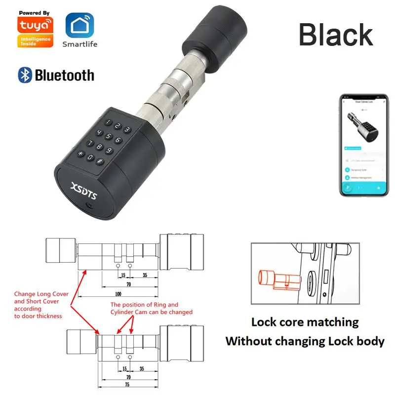 2025 Tuya APP Fingerprint Cylinder Electronic Smart Door Lock Digital Keypad Code Key Card Remote Control Adjustable Home