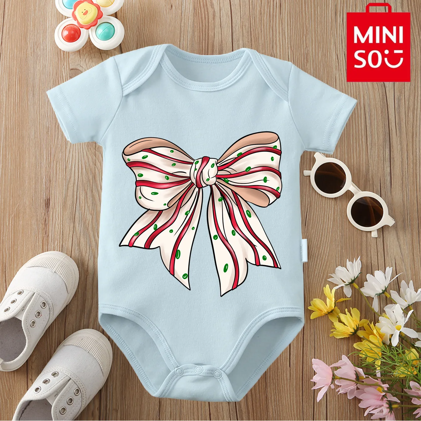 MINISO القوس سانتا HOHOHO عيد ميلاد سعيد القطن الخالص نيسيي بذلة الملابس ارتداءها ل 0-12 شهرا الوليد أفضل هدية للطفل #4