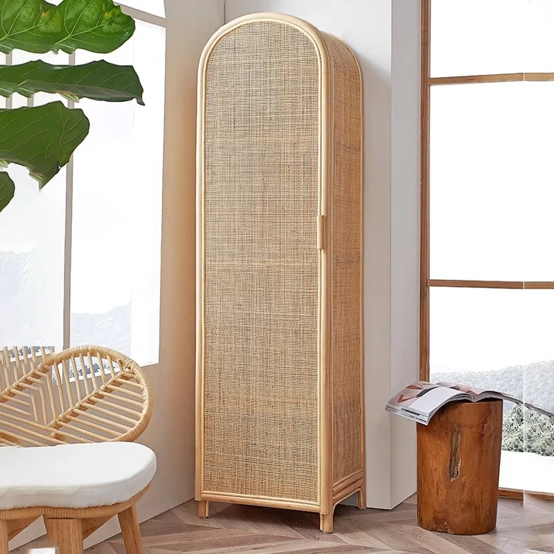 

Nordic rattan single double door simple wardrobe home bedroom storage cabinet B&B hotel cabinet B&B rattan wood wardrobe