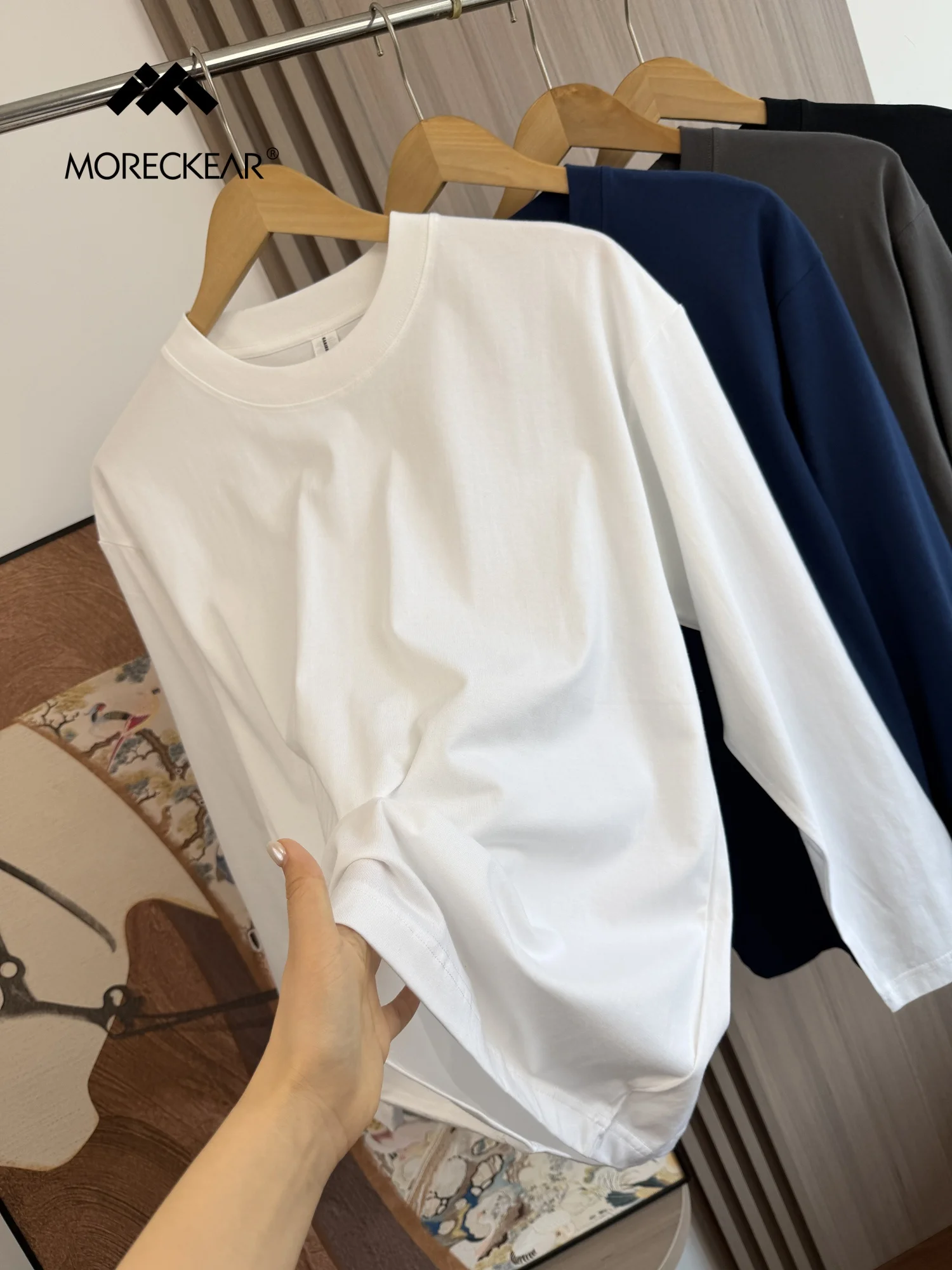 100% Combed Cotton Long Sleeve T-Shirt Casual round Neck Men's Fashionable  Color Commute Comfortable Breathable T-Shirt