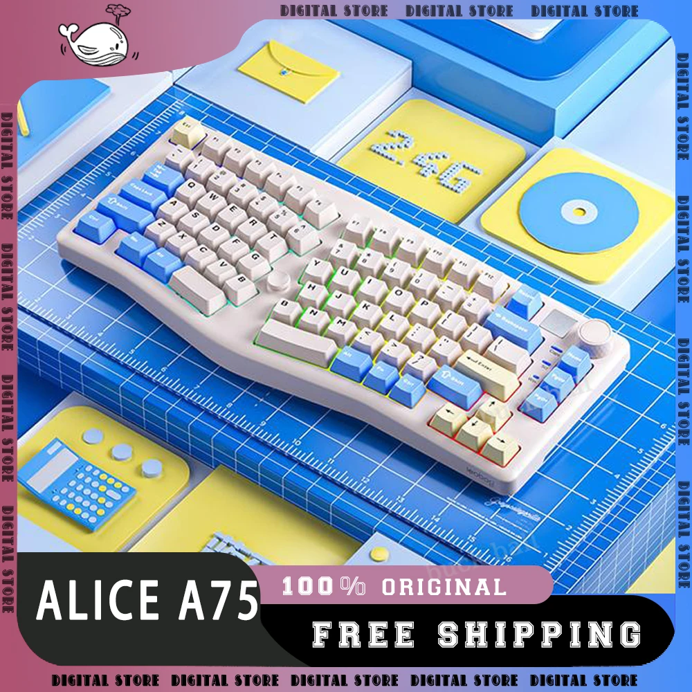 

New Leobog Alice A75 Mechanical Keyboard 3Mode 2.4G Wireless Gamer Keyboard Ergonomics Hot swap RGB TOP AliceA75 Gaming Keyboard