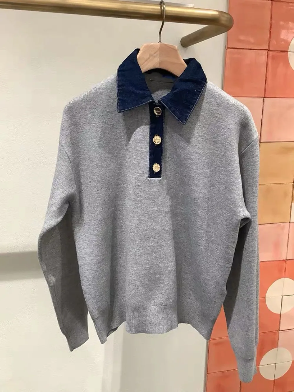 

High-End Version Ne Sweatirt Knitted Dr Code Casual Patchwork Denim Women's Casual Design Sweater Long Sve