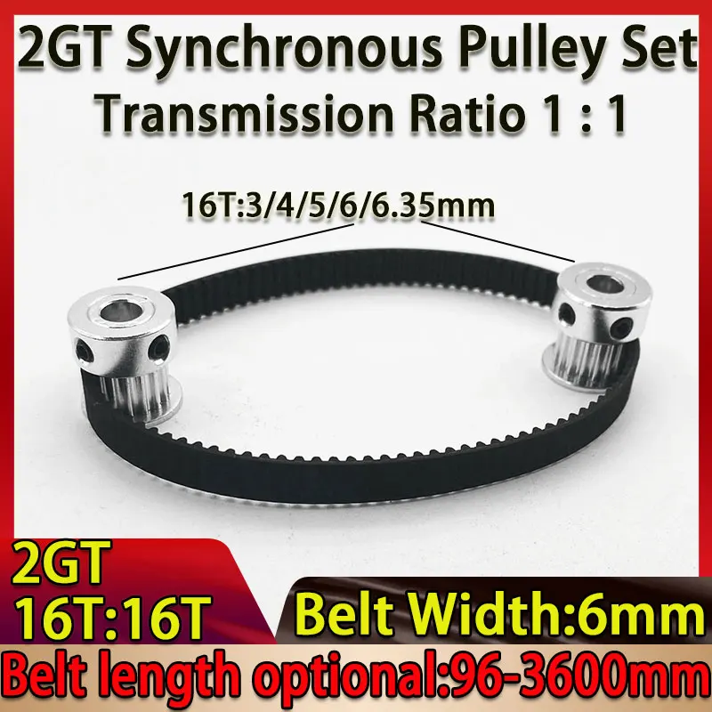 1:1 Reduction Ratio Timing Belt Pulley Kit GT2 16T:16T 3D Printer Parts Belt Width 6mm Bore:3/4/5/6/6.35mm 2GT 2M 16T+16T+Belt