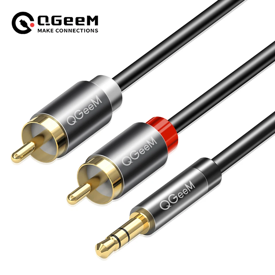 QGeeM RCA Cable 2RCA to 3.5 Audio Cable RCA 3.5mm Jack RCA AUX Cable for DJ Amplifiers Subwoofer Audio Mixer Home Theater DVD