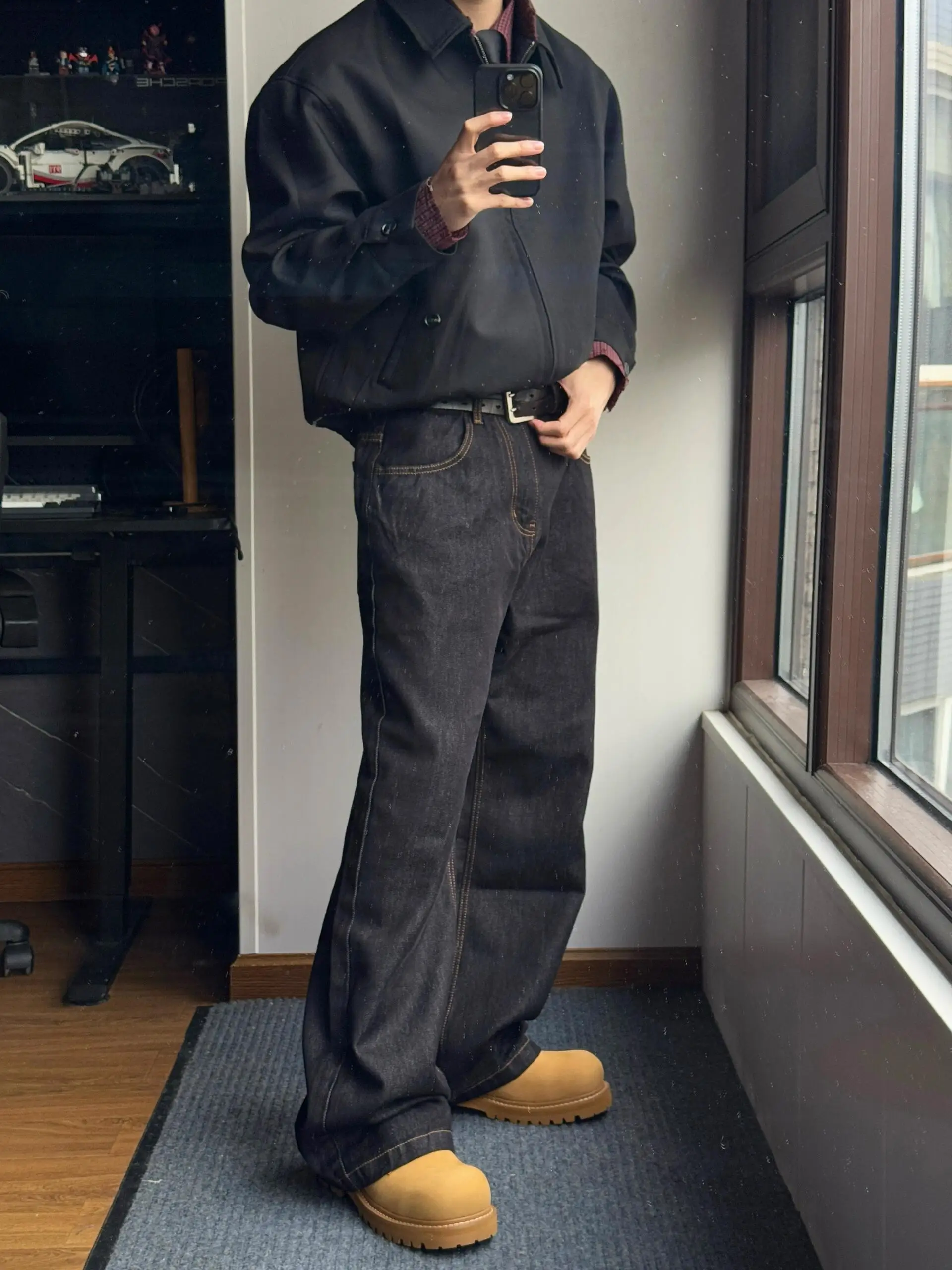 

Retro Waed Original Jeans Men's Loose Wide Leg Casual Long Pants Vibe High Street Deep Bla Water Waed Vintage Jeans