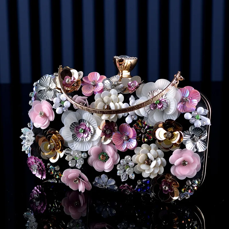 Fashion Women Bags Flower Diamonds Embroidery Small Clutch Luxury Lady Handbags Evening Bags New Arrival Chain Shoulder Purse view 3