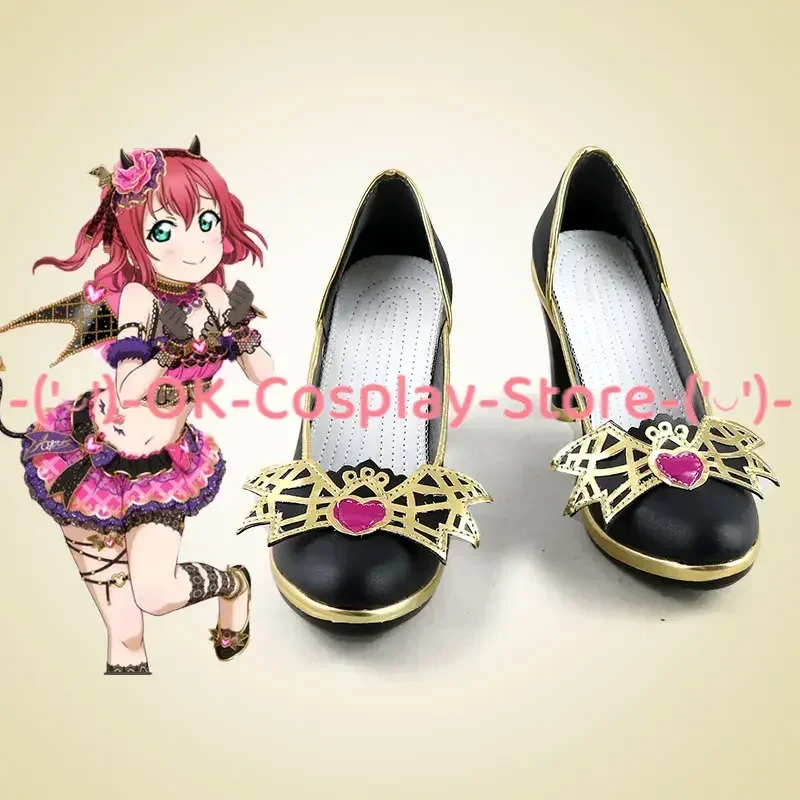 PU Couro Aqours Cosplay Sapatos, Custom Made, Lovely Sunshine Rubi Kurosawa, Halloween Carnaval Props