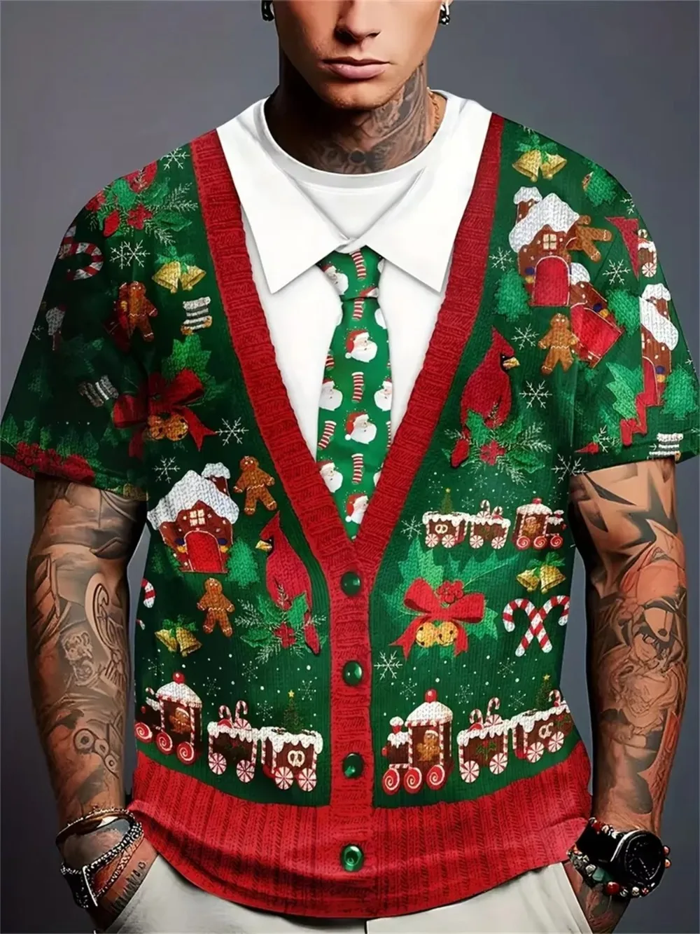 Men Christmas Fake Suit Tuxedo T Shirt 3D Print Bow Tie Snowflake Short Sleeve O-Neck Casual Tee Xmas Party Holiday Parent-child