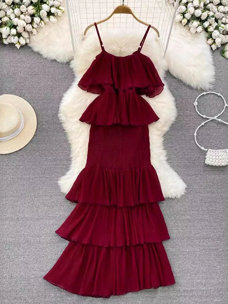 Vestido de playa Sexy para mujer, Espalda descubierta, cintura alta, línea A Irregular, vacaciones en la playa, moda de pastel con tirantes, caliente