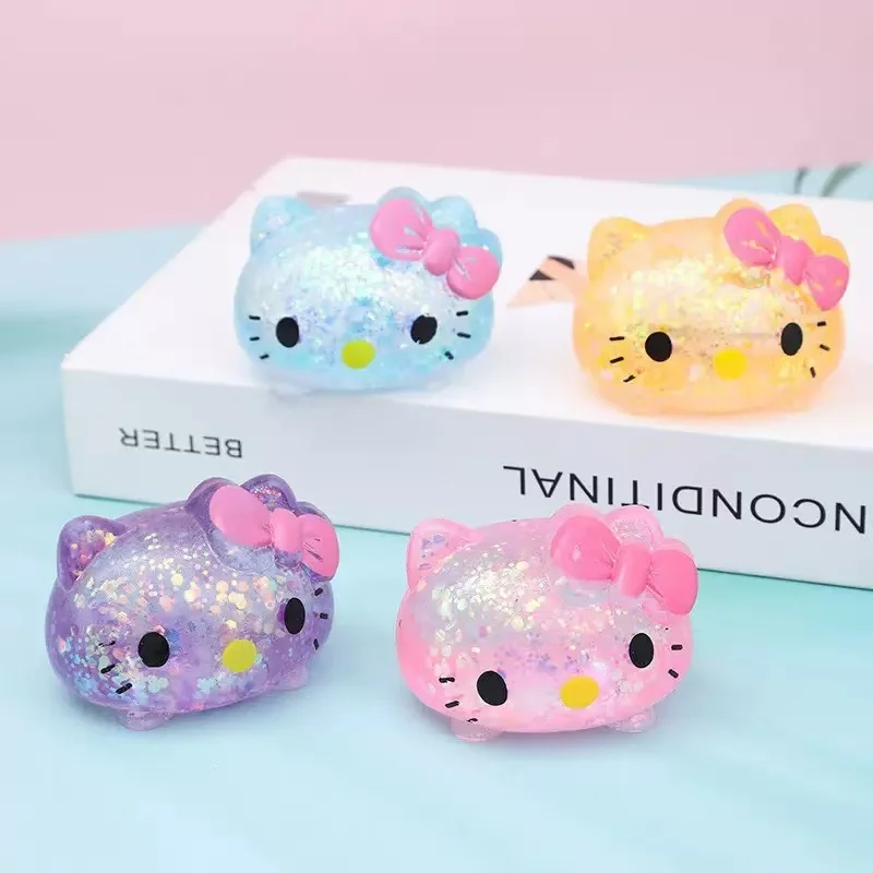 

4pcs Hello Kitty's sparkling wet toy Kawaii slow rebound stress relieving doll, cute cat head squeeze, used for desks and anxiet
