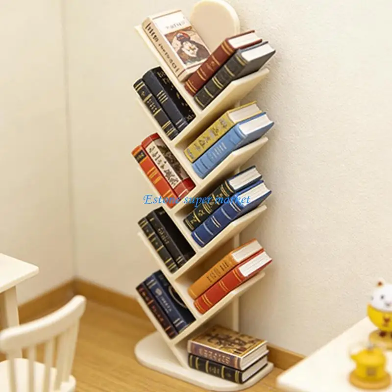 090B 1/12 Miniature Doll House Tree BookShelf Safe Plastic Bookshelf Model Figurine