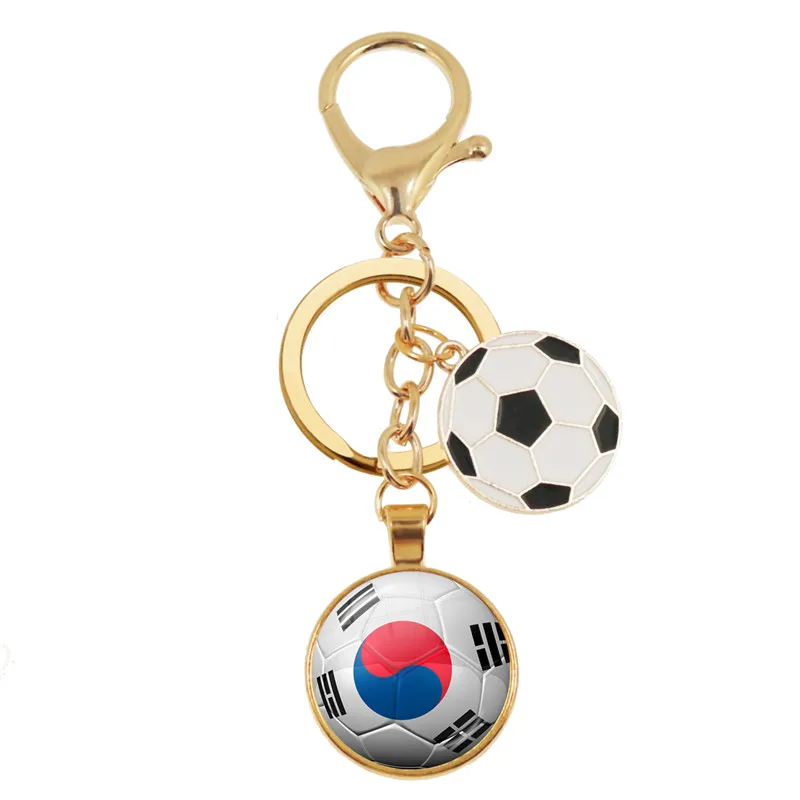 아르헨티나, 우루과이, 에콰도르, 크로아티아, 튀니지, 한국 축구 패턴 국기 유리 카보 숑 펜던트 키 체인 선물