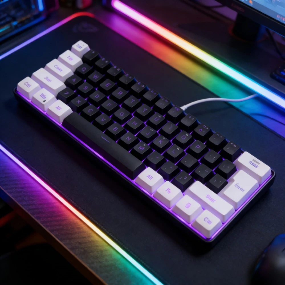 Portable Teclado 61-Key RGB game wired keyboard Colorful MINI PC computer keyboards gaming USB 60% tastatur clavier black white