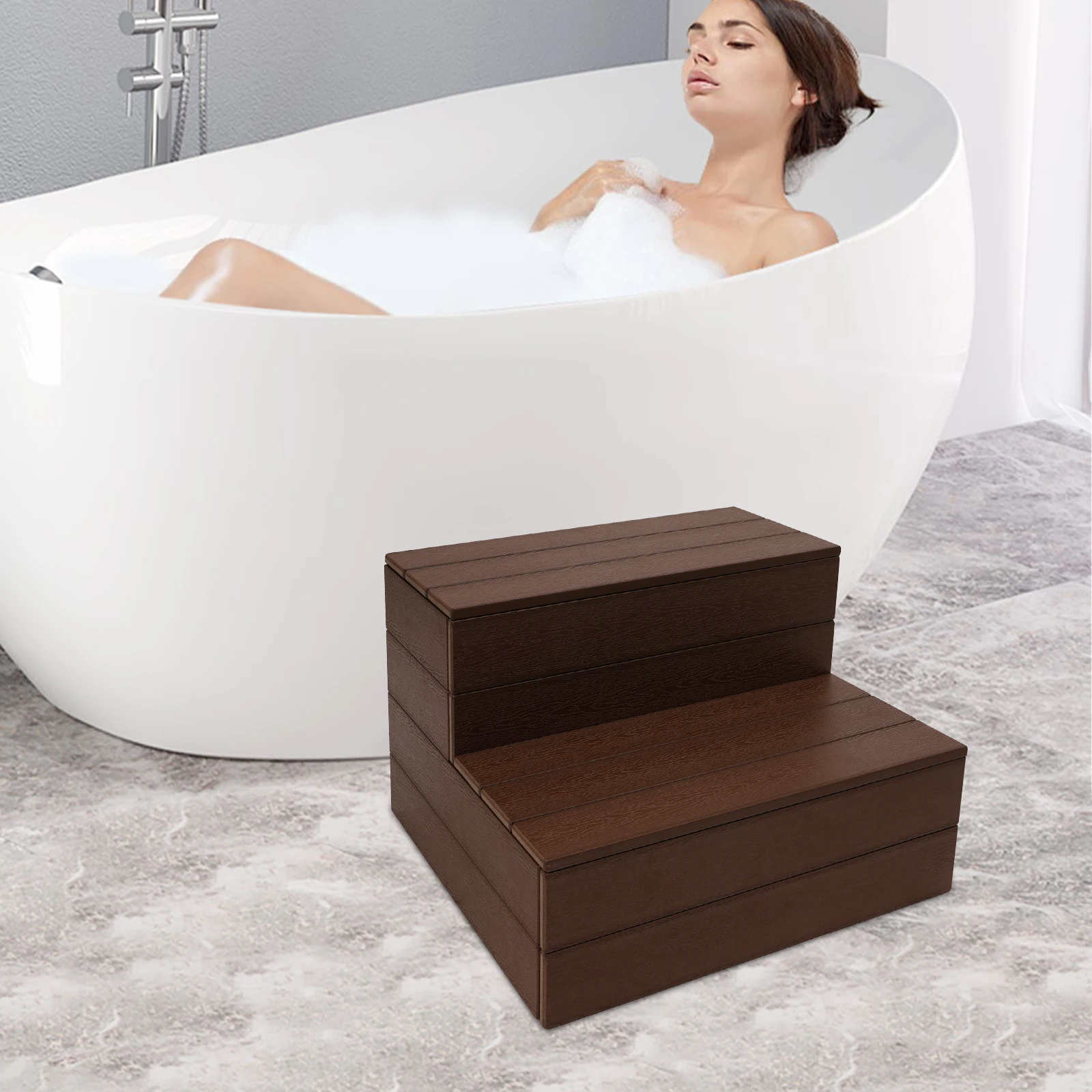 Tangga Bak Mandi untuk Lansia dan Anak-Anak, Tangga Spa dengan Permukaan Anti Selip untuk Aksesori Bak Mandi Air Panas Dalam dan Luar Ruangan, Bantu Masuk dan Keluar dengan Aman