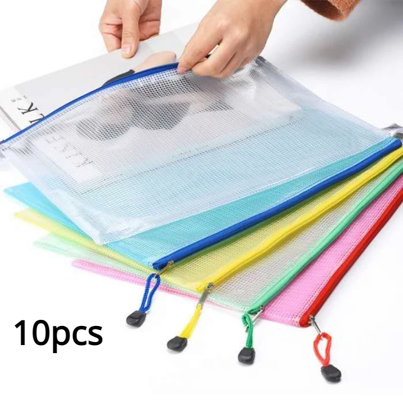 

10pcs Mesh File Bag Set Zipper Pouch Document Organizer Bag Waterproof File Folders Storage Bags School Office Supplies