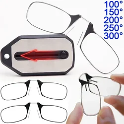 Folding Legless Nose Clip Reading Glasses Women Men Mini Transparent Portable Hyperopia Eyeglasses Smart Keychain +1.0 To +3.0