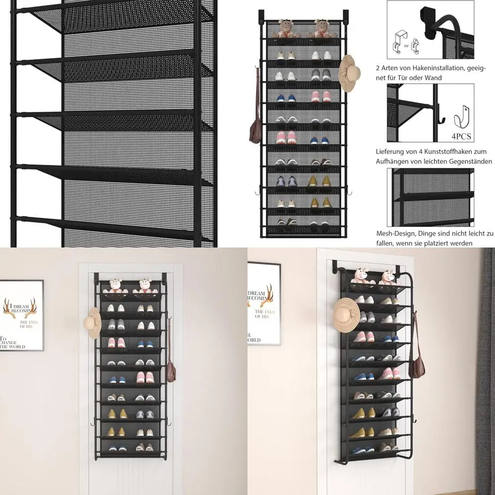 

10-Tier Hanging Door Shoe Rack Organizer for Closet Pantry Storage - Black