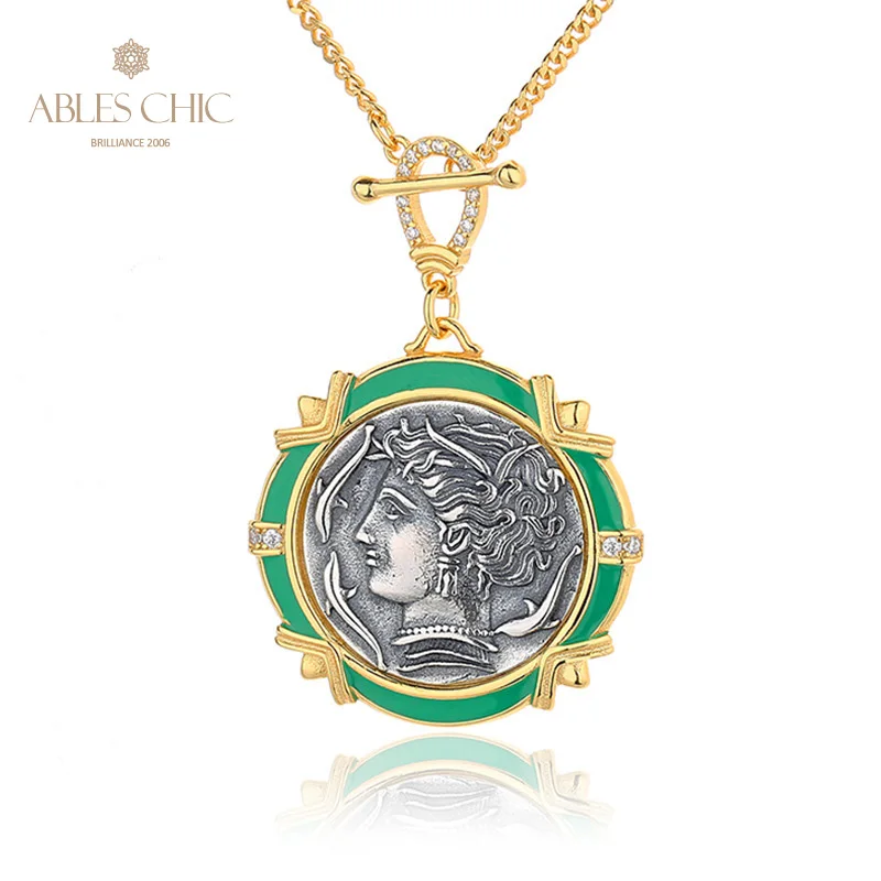 Arethusa Greek Silver Coins Replica Charm Solid 925 Silver Roman Coin Pendant Necklace N1007