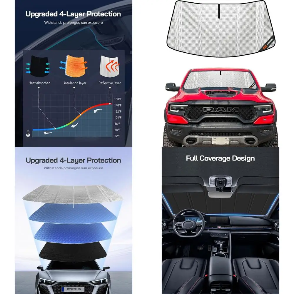 Universal 10-Inch Wide Sensor Compatible Sun Shade for Windshield and Rearview Mirror with Full Coverage Protection