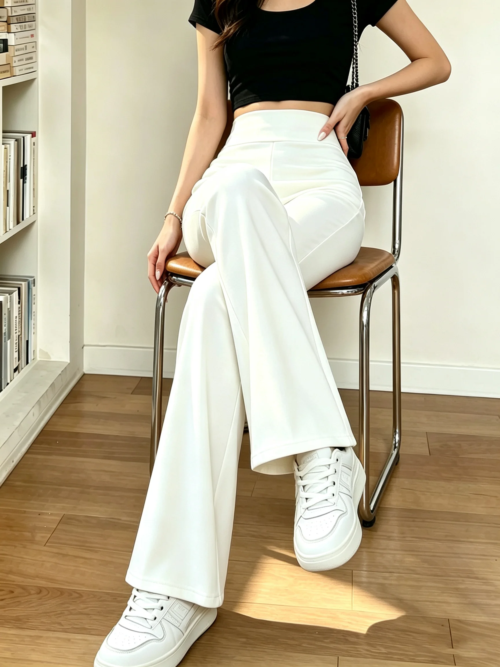 High-Waist Flare Yoga-Hose für Damen, Stretch-Bootcut-Leggings, Po-Former, Slim-Fit-Sport-Workout-Hose, lässig, weiß – Detail 6