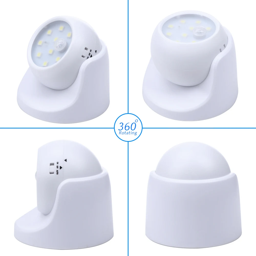 PIR Motion Sensor 9 Led Night Light 360° Auto On/Off Rotation Wireless Detector Night Light for Indoor Garden Patio Pathway