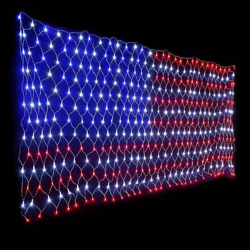 American Flag Light With LED Light String, July 4Th Decorations, Independence Day National Holidays Flag Net Light