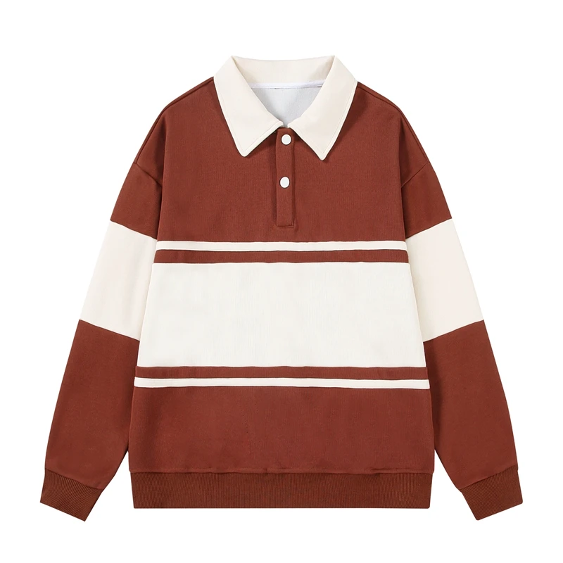 

Свитер с воротником-поло в тяжелую полоску, мужской весенний свитер для отдыха 2025 года, американский мужской топ без капюшона, весенняя рубашка-поло для отдыха