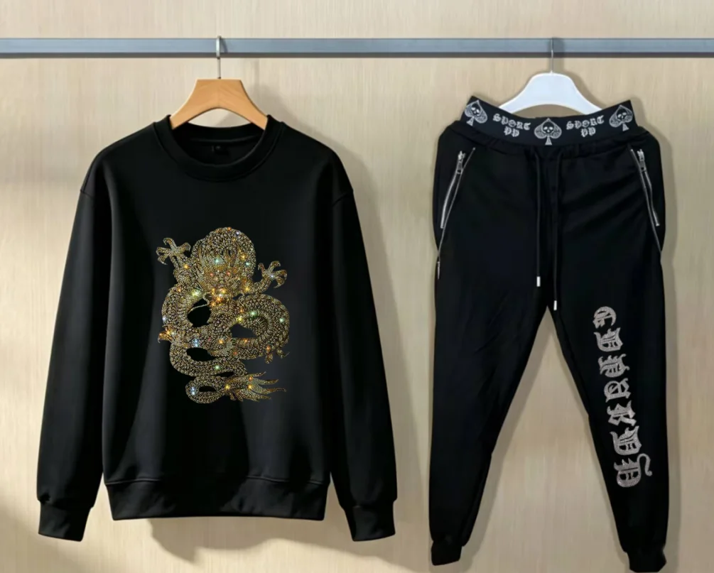 Fashion Luxury Oversize Fashion Suit hotfix rhinestone Hoodie Hip Hop Matching Outfit Men view 4