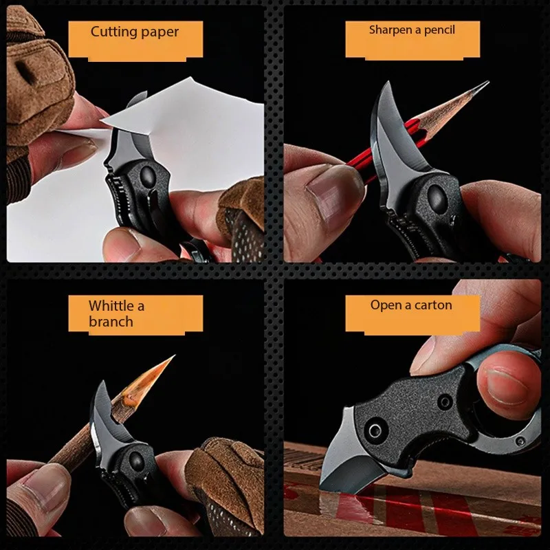 Hiking Camping Mini Folding Claw Knife Outdoor Survival Tools Portable Black Stainless Steel Sharp Pocket Knife Keychain Pendant