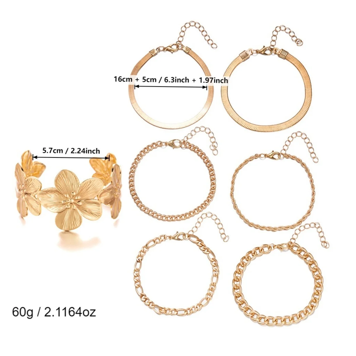Minimalistische, strukturierte Metall-Blumen-Schlangenkette, stapelbare Armbänder für Damen und Herren, Punk-Figaro-Curb-Twist-Kettenarmreif, Party-Schmuck – Detail 27