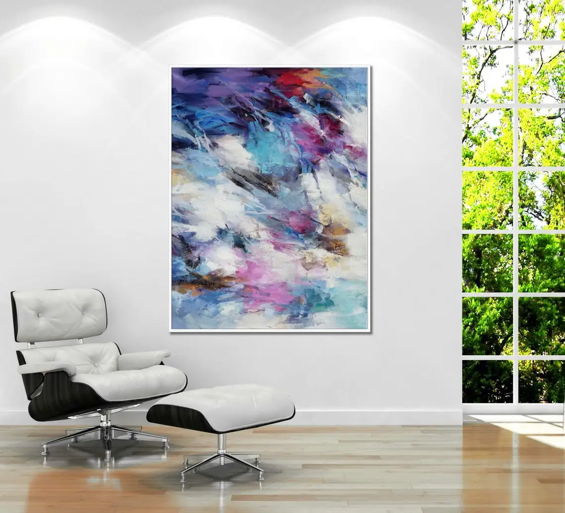 Hand Painted Abstract Painting On Canvas Art Soft Color Canvas Painting Soft Tones Painting Purple Violet Pink Abstract Painting