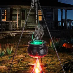 Halloween Outdoor Witch Cauldron on Large Tripod with LED Lights Black Plastic Bowl Hocus Party Festival Artificial Decor