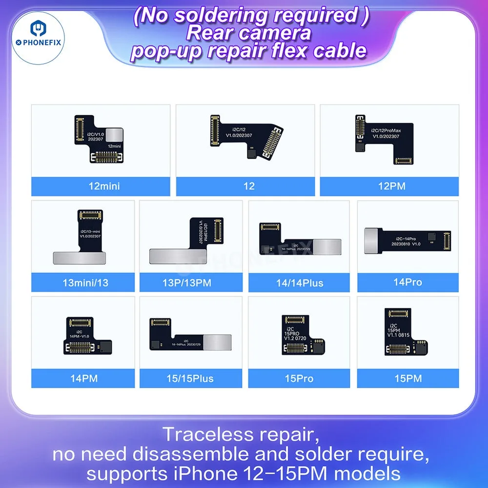 i2C A8S Programmer Tag-on Camera Repair Flex for IPhone 12-15PM Camera Replacement Parts REMOVE Important Camera Message WARNING