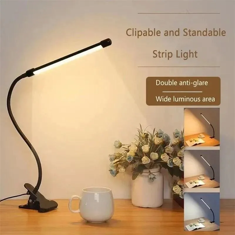 LED Adjustable Table Lamp USB 3 Colors Eye Protection Study Night Lamps Clip On Dimmable for Home Office  Reading Led Desk Lamps image 2